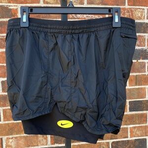 Nike Black Running Shorts with Neon Yellow Swoosh Size XL
